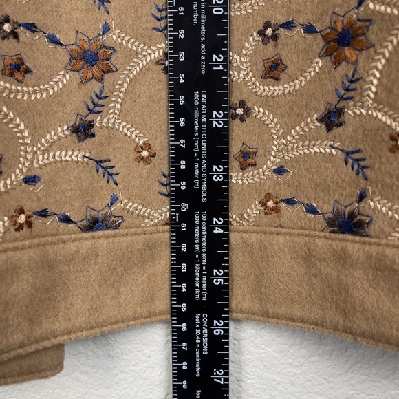 Vintage Oscar de la Renta Embroidered Camel Hair Collarless Jacket Medium Boho - Picture 8 of 9